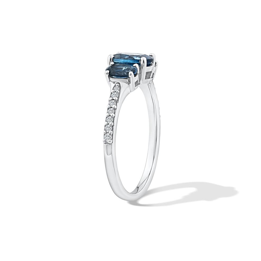 London Blue Topaz Three-Stone &amp; Diamond Engagement Ring in 10K White Gold (1/10 ct. tw.) – Image 3 of 4