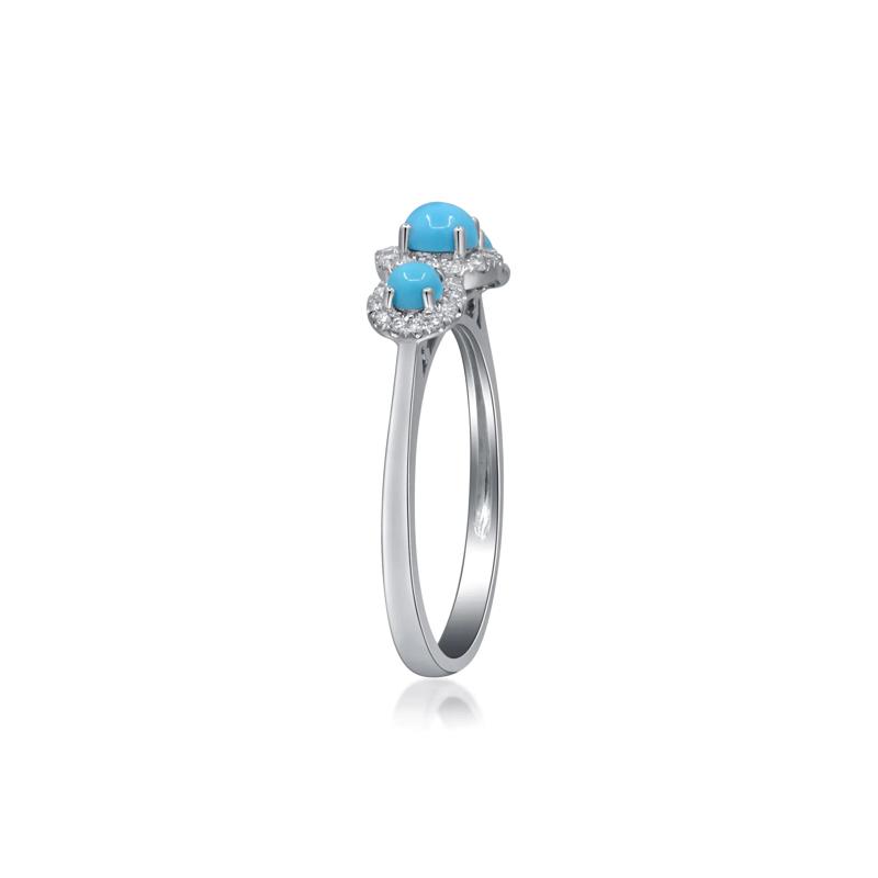 Turquoise and Diamond Three-Stone Ring in 10K White Gold &#40;1/5 ct. tw.&#41; – Image 3 of 5