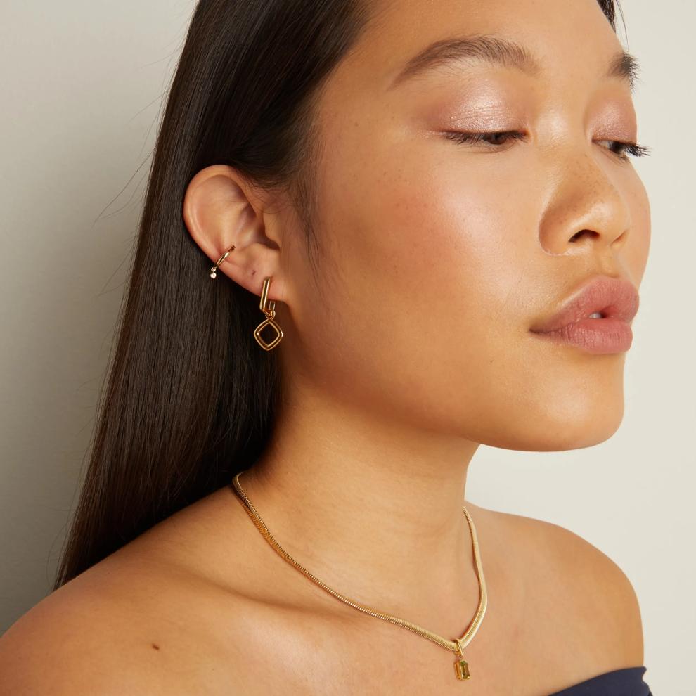 Diamond-Shaped Drop Convertible Hoops in Vermeil – Image 3 of 3