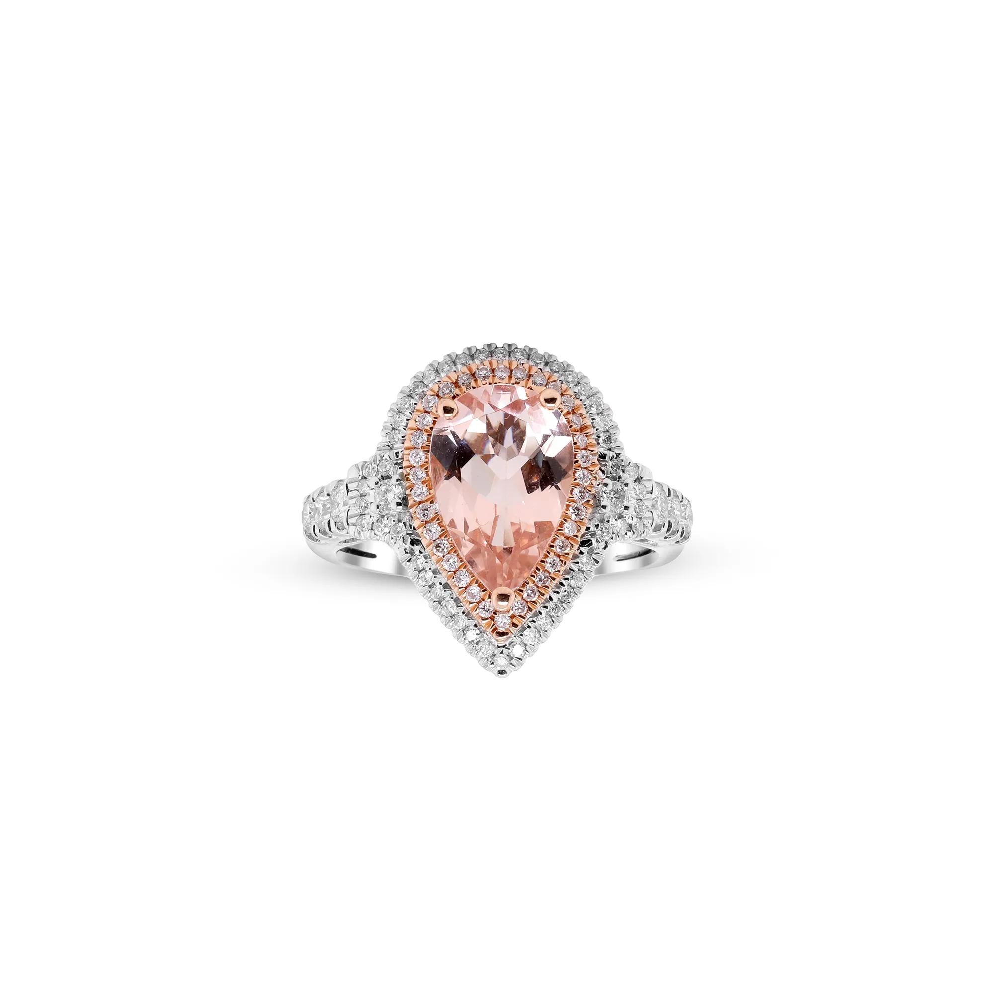 Pear-Shaped Morganite and Diamond Halo Ring in 14K White and Rose Gold ...