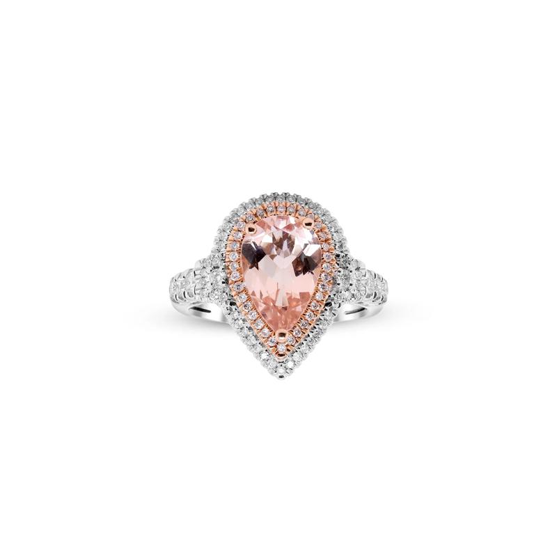 Pear-Shaped Morganite and Diamond Halo Ring in 14K White and Rose Gold &#40;1/2 ct. tw.&#41; – Image 1 of 4
