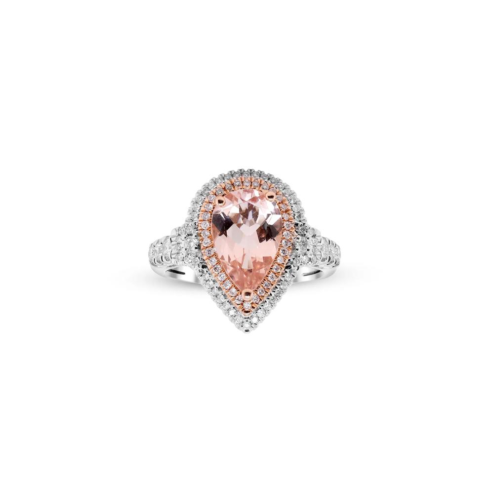 Pear-Shaped Morganite and Diamond Halo Ring in 14K White and Rose Gold (1/2 ct. tw.) – Image 1 of 4