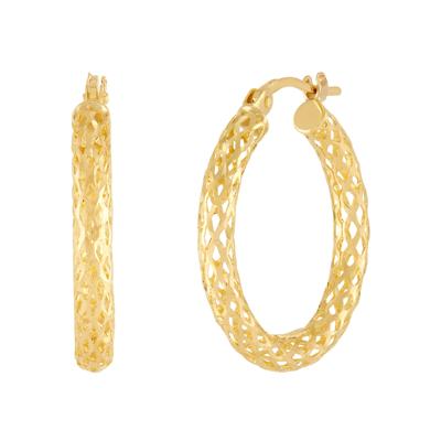 Polished Pierced Glitter Tube Hoop Earrings in 10K Yellow Gold, 23MM