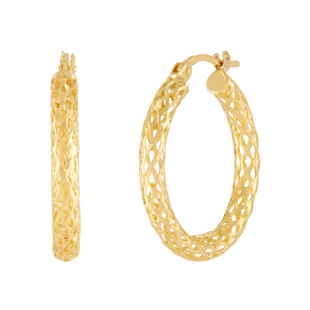 Polished Pierced Glitter Tube Hoop Earrings in 10K Yellow Gold, 23MM – Image 1 of 3