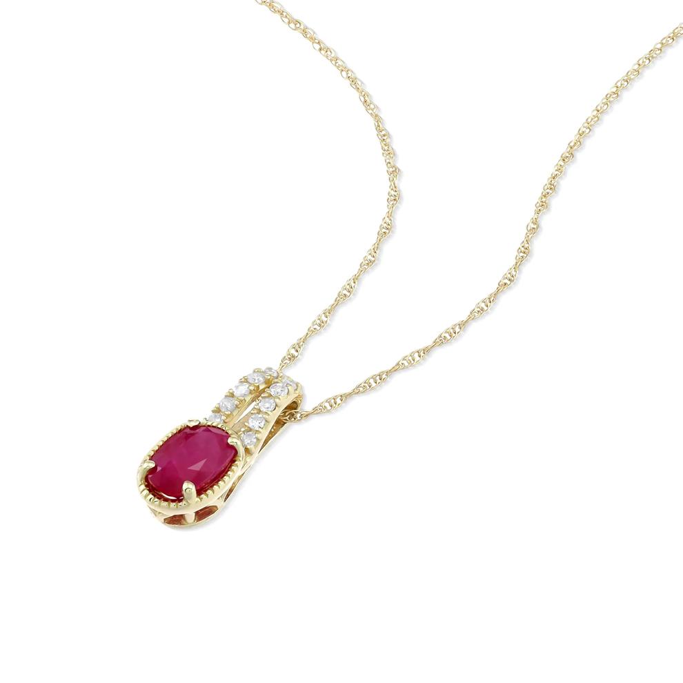 Ruby &amp; Diamond Accent Pendant Necklace in 10K Yellow Gold – Image 4 of 4