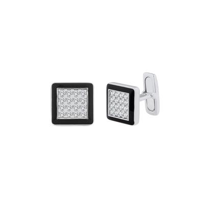 Men's Lab Grown Diamond Cufflinks in Sterling Silver & Black Enamel (1 ct. tw.)
