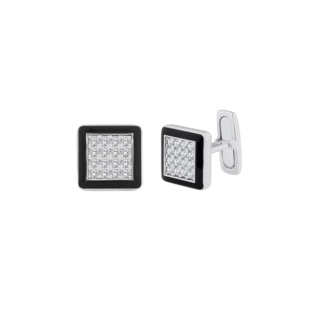 Men's Lab Grown Diamond Cufflinks in Sterling Silver &amp; Black Enamel (1 ct. tw.) – Image 1 of 2