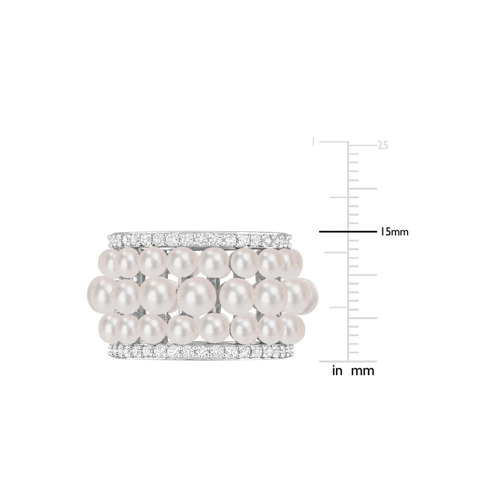 Pearl and Lab-Created White Sapphire Ring in Sterling Silver – Image 6 of 7