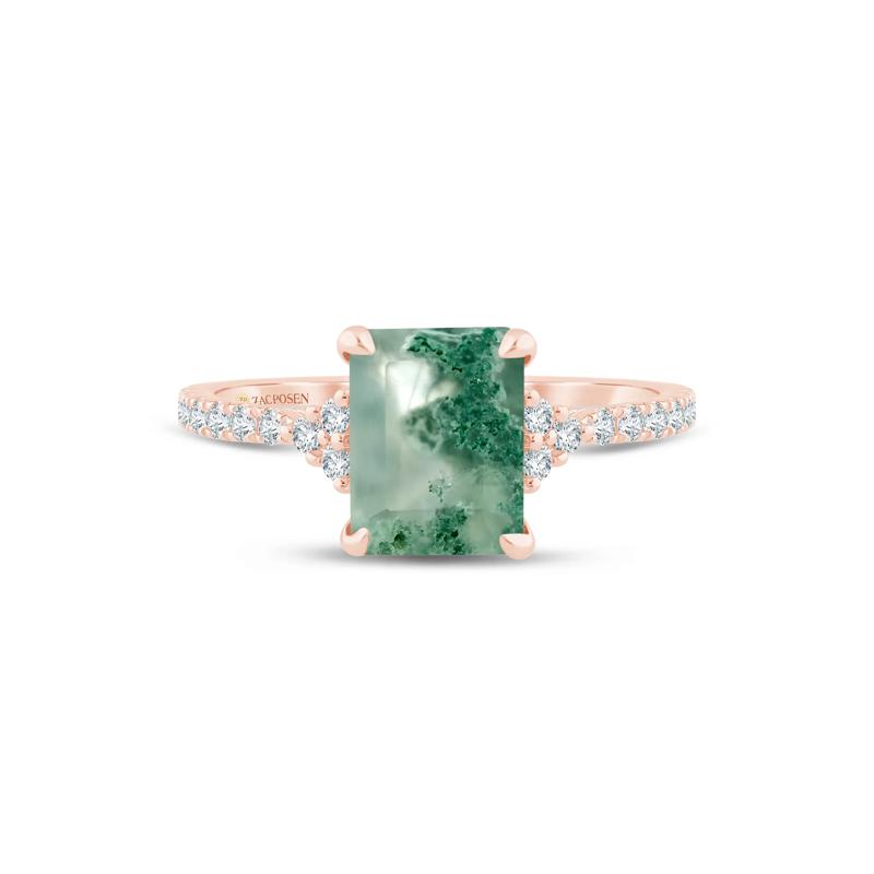 Flora Moss Agate and Diamond Engagement Ring in 14K Rose, White &amp; Yellow Gold &#40;3/8 ct. tw.&#41; – Image 1 of 3