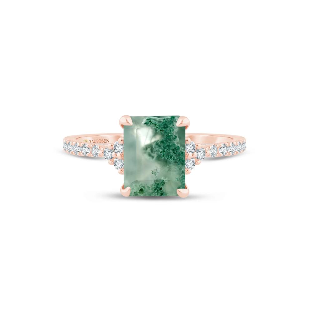 Flora Moss Agate and Diamond Engagement Ring in 14K Rose, White &amp; Yellow Gold (3/8 ct. tw.) – Image 1 of 3