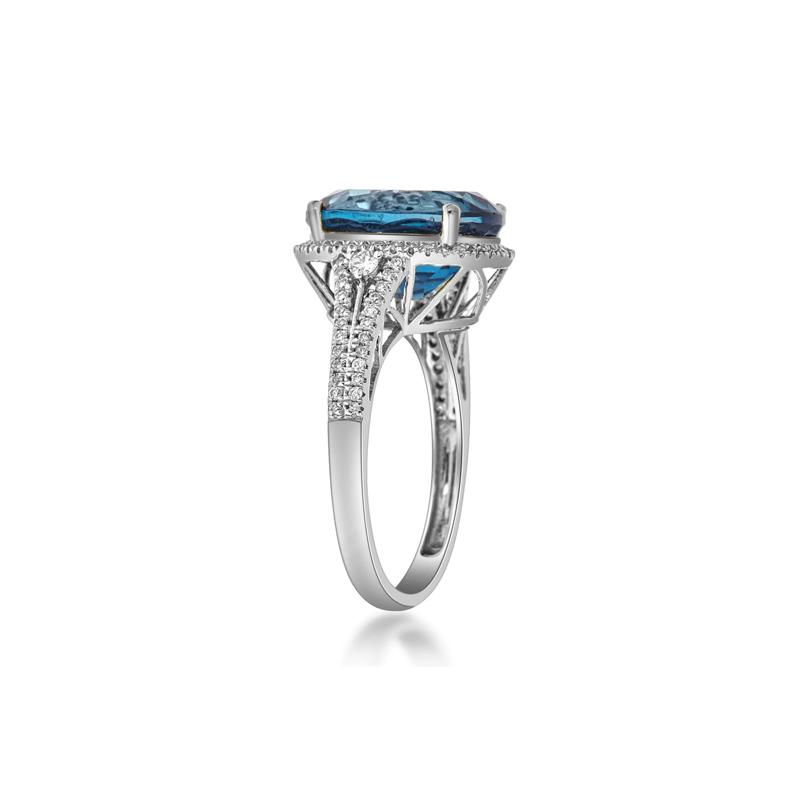 Swiss Blue Topaz Oval &amp; Diamond Ring in 10K White Gold &#40;1/3 ct. tw.&#41; – Image 3 of 3