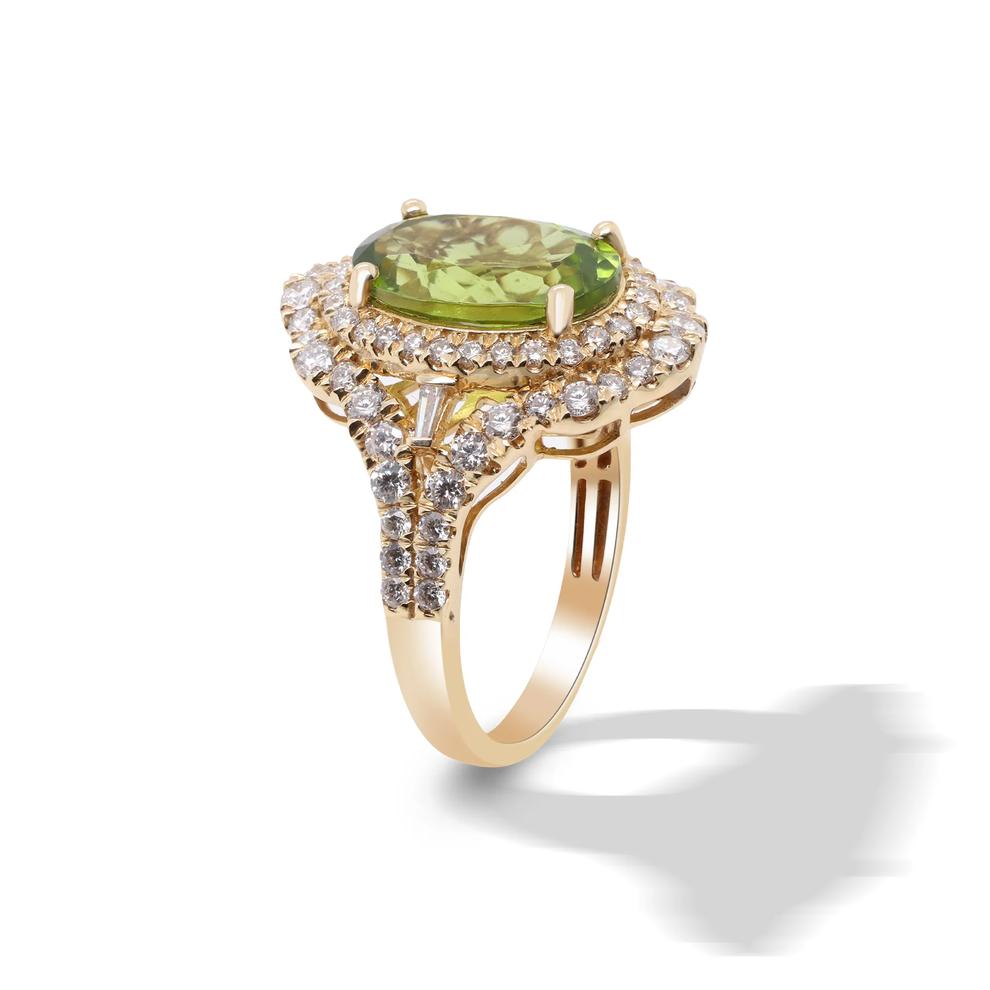 Oval Peridot &amp; Diamond Halo Ring in 14K Yellow Gold (1 ct. tw.) – Image 4 of 4