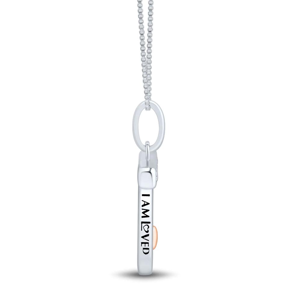 Diamond Accent Initial T Pendant in Sterling Silver and 14K Rose Gold – Image 3 of 5