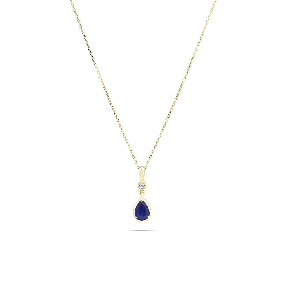 Blue Sapphire &amp; Diamond Accent Pendant Necklace in 10K Yellow Gold – Image 1 of 4