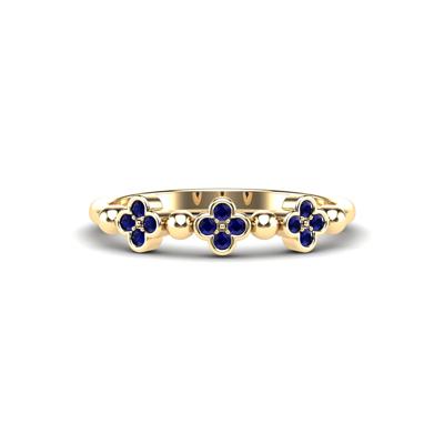 Blue Sapphire Clover Stack Band in 10K Yellow Gold