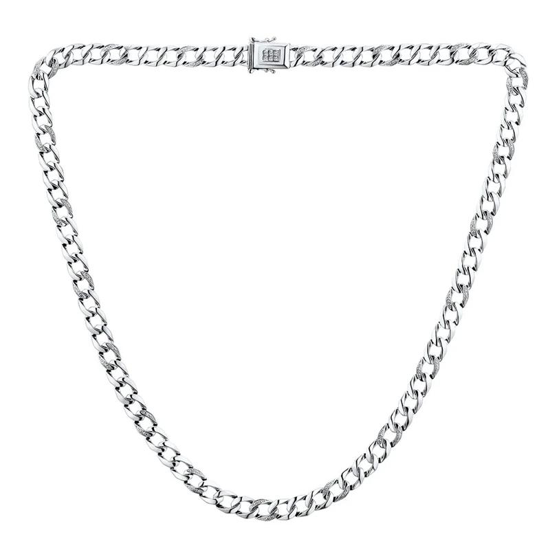 Men&rsquo;s Diamond Curb Chain Necklace in Sterling Silver, 22&quot; &#40;1/8 ct. tw.&#41; – Image 2 of 4