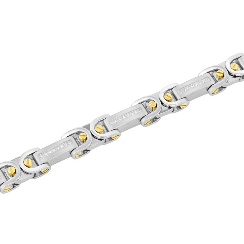Men&#39;s Byzantine Diamond Link Bracelet in Stainless Steel &#40;1/4 ct. tw.&#41; – Image 2 of 3