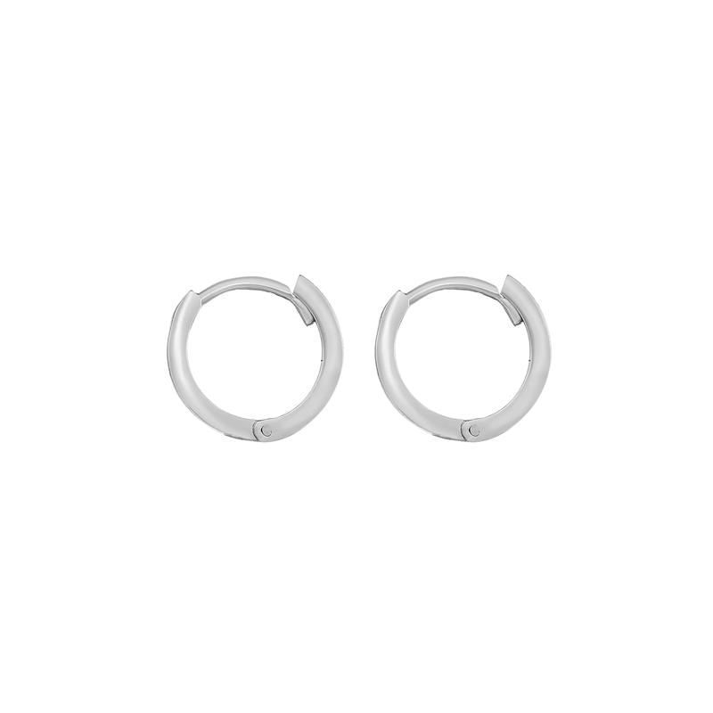 Huggie Hoop Earrings with Rounded Edges in 14K White Gold  – Image 2 of 2