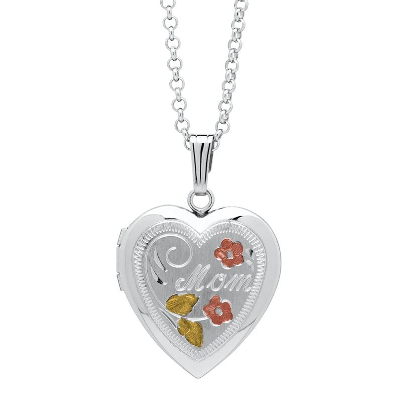 Floral Mom Locket with Tri-Tone Rhodium Plated Sterling Silver – Image 1 of 4
