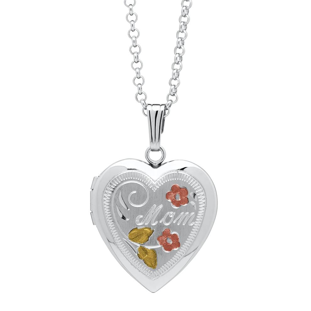 Floral Mom Locket with Tri-Tone Rhodium Plated Sterling Silver – Image 1 of 4