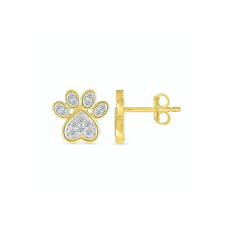 Diamond Paw Print Stud Earrings in 10K Yellow Gold &#40;1/5 ct. tw.&#41; – Image 2 of 3