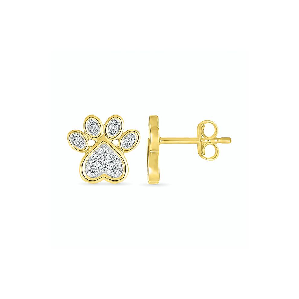 Diamond Paw Print Stud Earrings in 10K Yellow Gold (1/5 ct. tw.) – Image 2 of 3