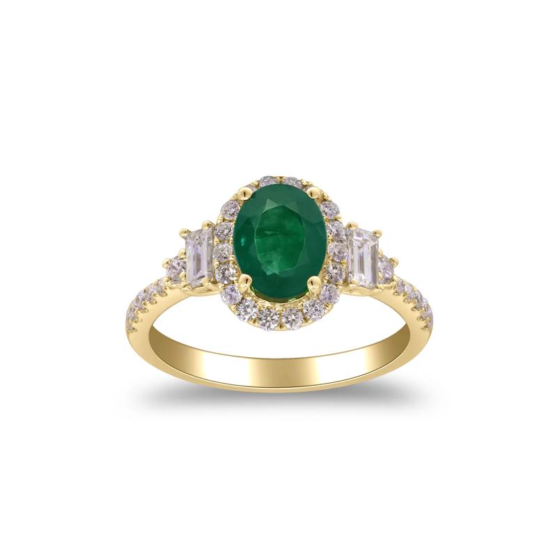 Emerald and Diamond Oval Halo Ring in 14K Yellow Gold &#40;5/8 ct. tw.&#41; – Image 1 of 3