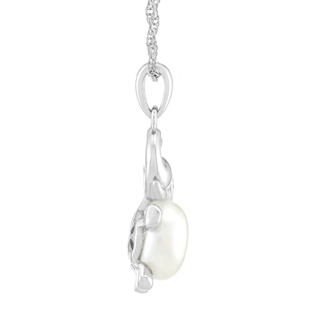 Freshwater Cultured Pearl and Lab-Created White Sapphire Elephant Pendant in Sterling Silver – Image 2 of 3