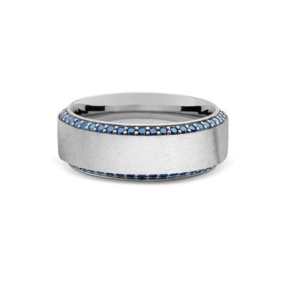 Men's Denim Sapphire High-Bevel Wedding Band in 14K White Gold, 8mm