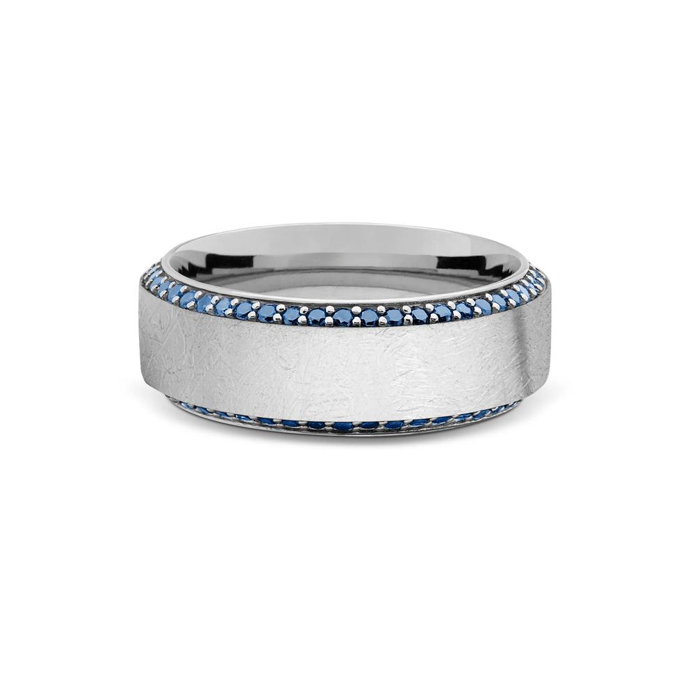 Men's Denim Sapphire High-Bevel Wedding Band in 14K White Gold, 8mm – Image 1 of 4