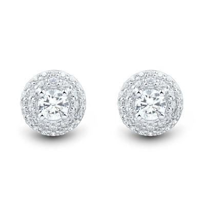 Lab Grown Diamond Double Halo Earrings in 14K White Gold (1 ct. tw.)