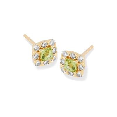 Peridot & Diamond Halo Stud Earrings in 10K Yellow Gold (1/4 ct. tw.)