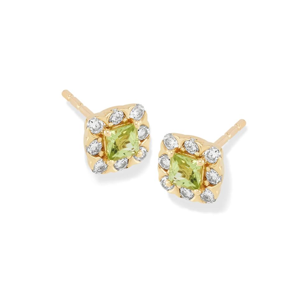 Peridot &amp; Diamond Halo Stud Earrings in 10K Yellow Gold (1/4 ct. tw.) – Image 1 of 2