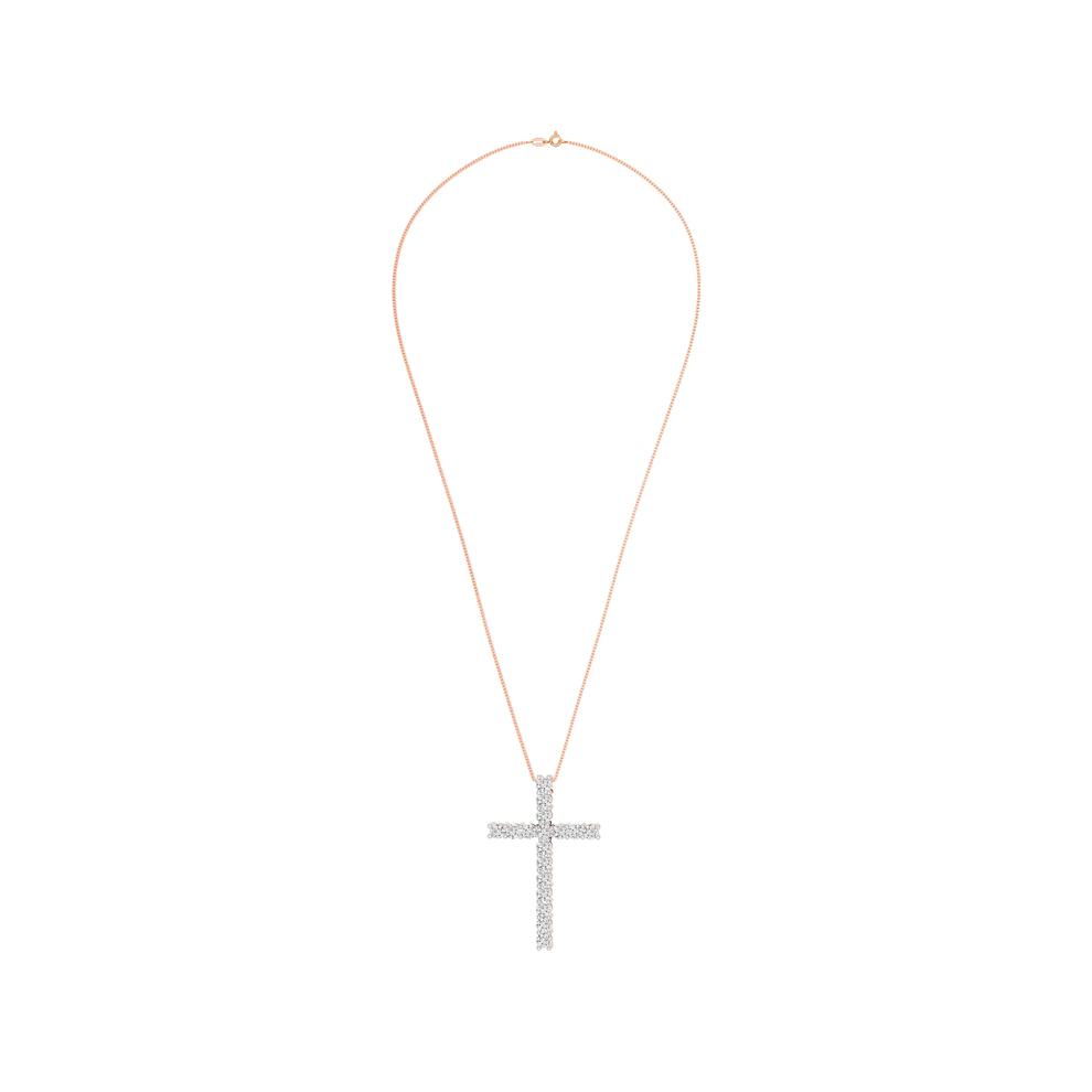 Lab Grown Diamond Cross Necklace in 10K Rose Gold (1 ct. tw.) – Image 2 of 4