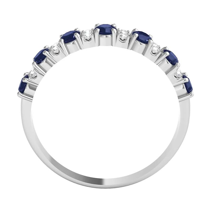 Blue Sapphire &amp; Diamond Band in 14K White Gold – Image 1 of 3