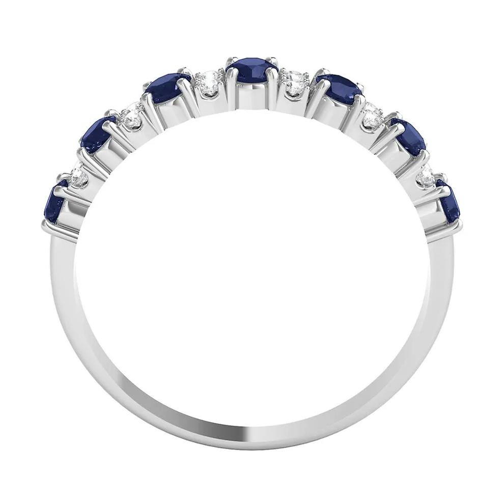 Blue Sapphire &amp; Diamond Band in 14K White Gold – Image 2 of 4
