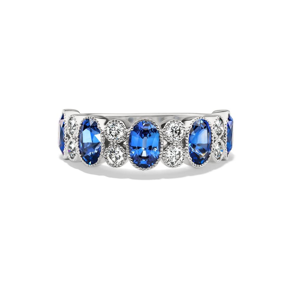 Blue Sapphire &amp; Diamond Band in 14K White Gold (3/8 ct. tw.) – Image 1 of 4