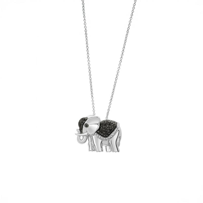 Black Diamond Elephant Pendant in Sterling Silver (1/10 ct. tw.) – Image 1 of 4
