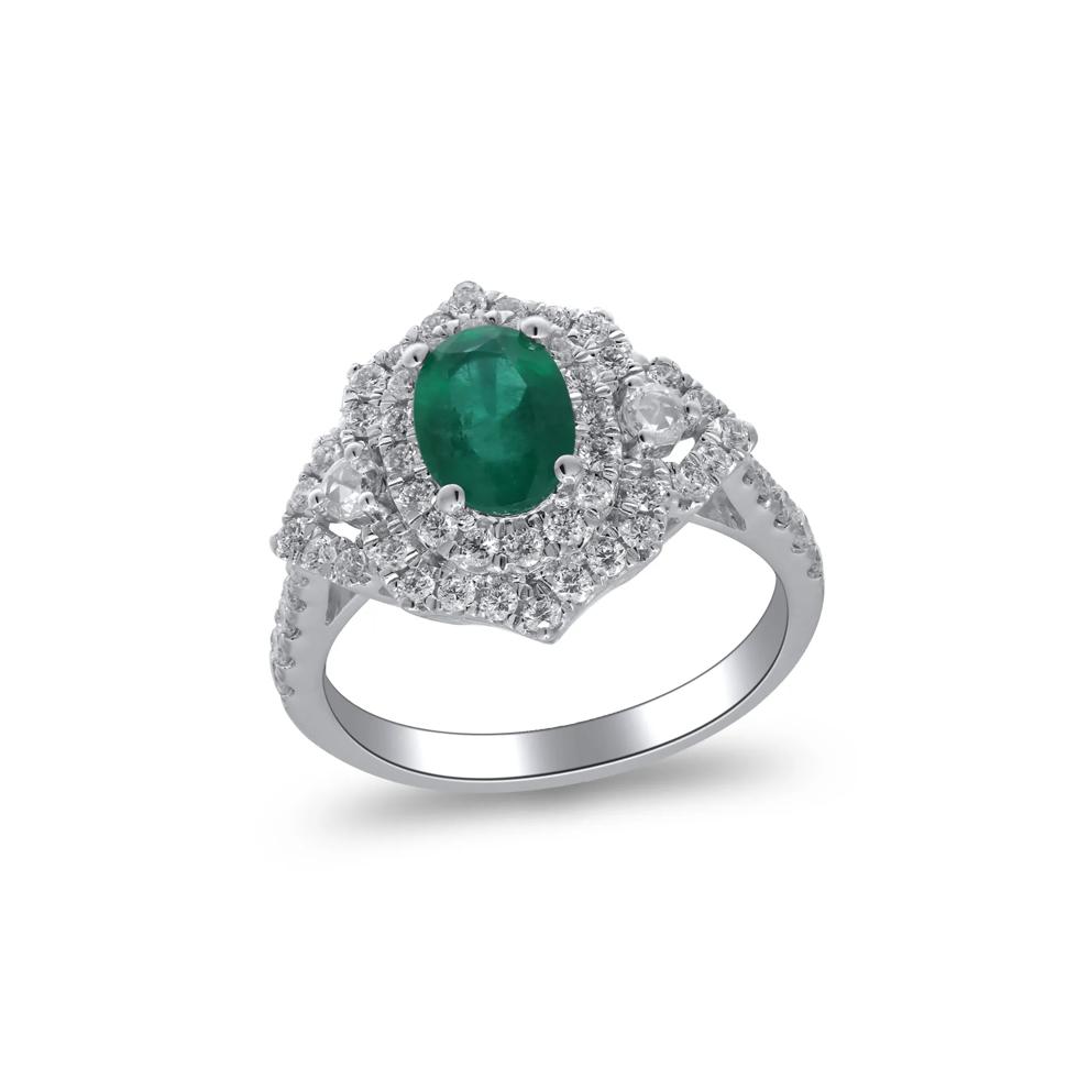 Emerald and Diamond Ornate Ring in 14K White Gold (5/8 ct. tw.) – Image 5 of 5