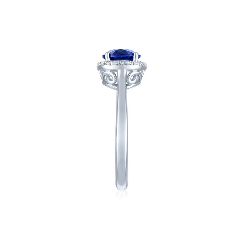Lab-Created Blue Sapphire and Diamond Accent Halo Ring in Sterling Silver – Image 3 of 3