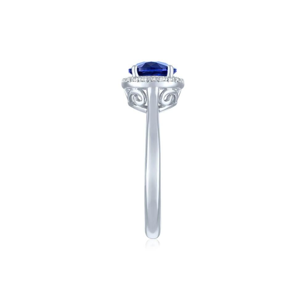 Lab-Created Blue Sapphire and Diamond Accent Halo Ring in Sterling Silver – Image 3 of 3
