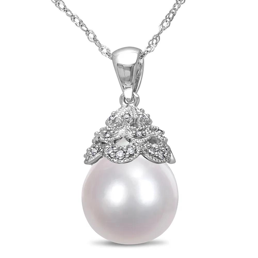 South Sea Pearl & Diamond Necklace in 14K White Gold | Helzberg