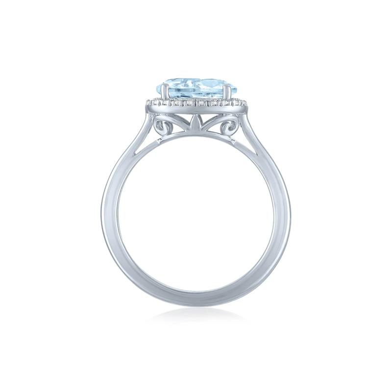 Aquamarine and Diamond Accent Halo Ring in Sterling Silver – Image 2 of 3