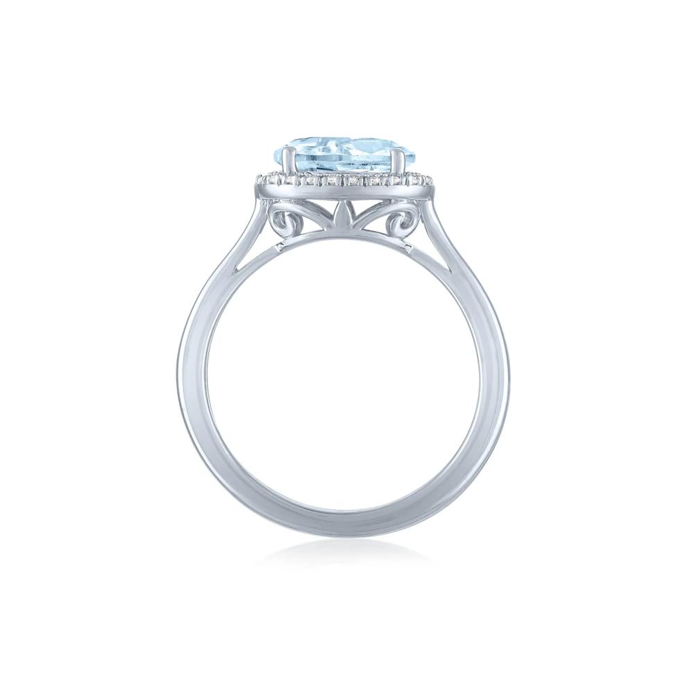 Aquamarine and Diamond Accent Halo Ring in Sterling Silver – Image 2 of 3