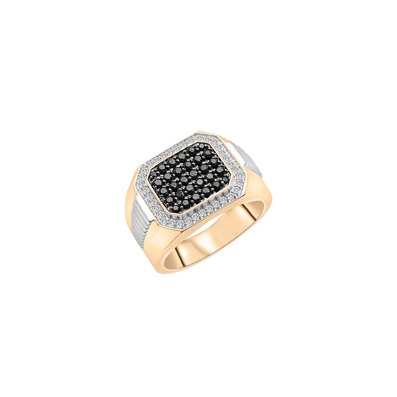Men&#39;s Black &amp; White Diamond Cluster Ring in 10K White &amp; Yellow Gold &#40;5/8 ct. tw.&#41; – Image 5 of 5