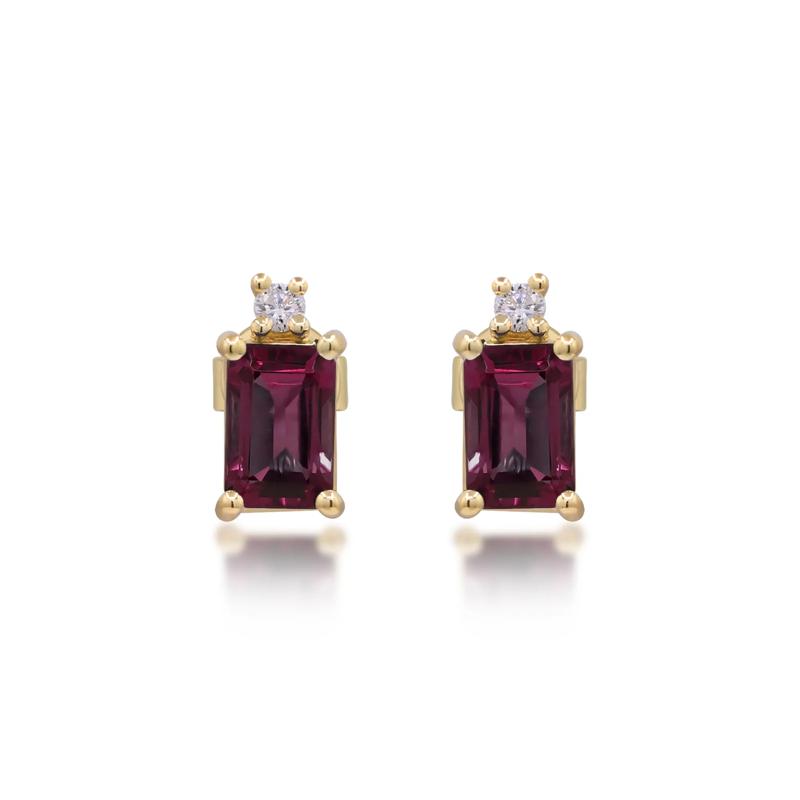 Garnet and Diamond Accent Earrings in 10K Yellow Gold – Image 2 of 3