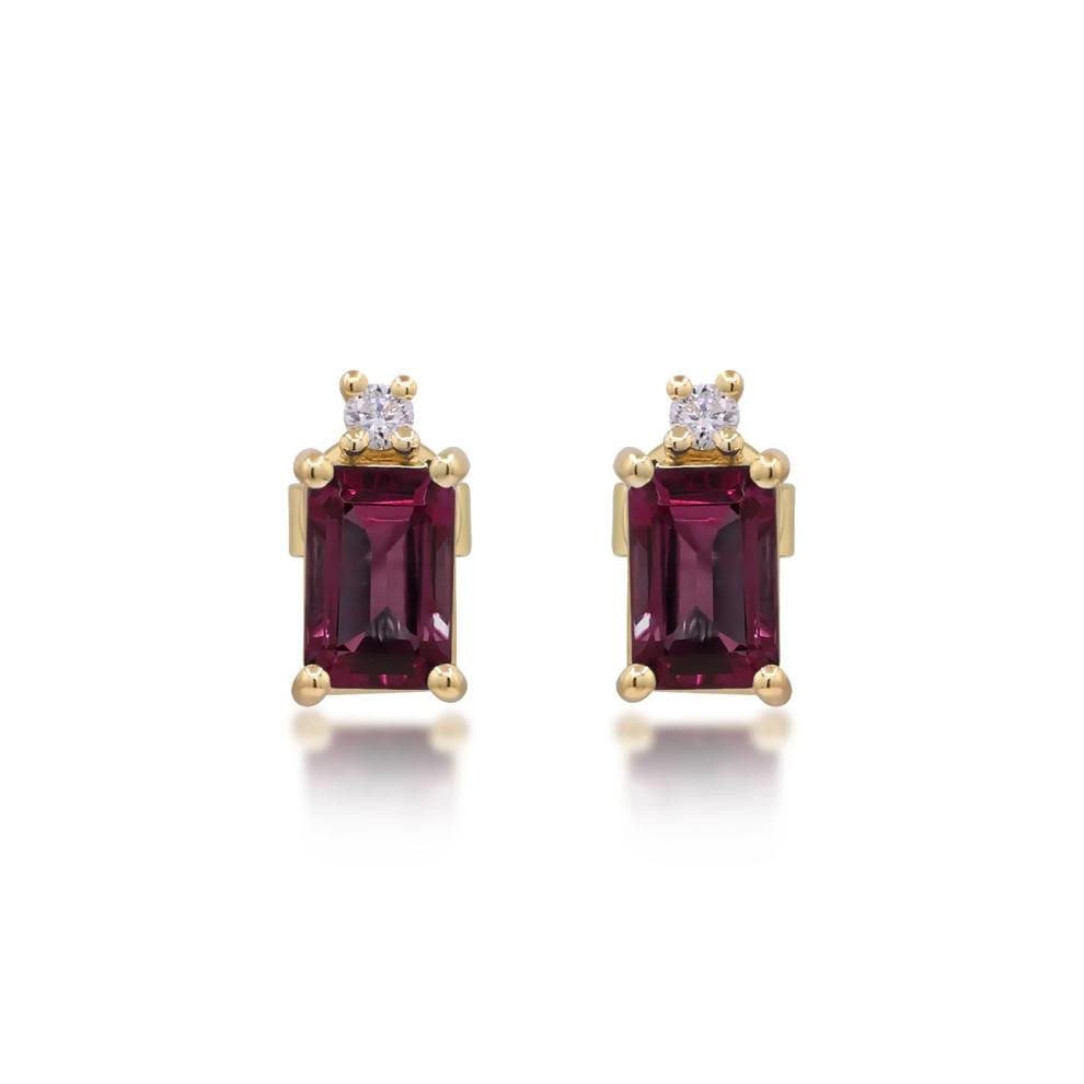 Garnet and Diamond Accent Earrings in 10K Yellow Gold – Image 2 of 3