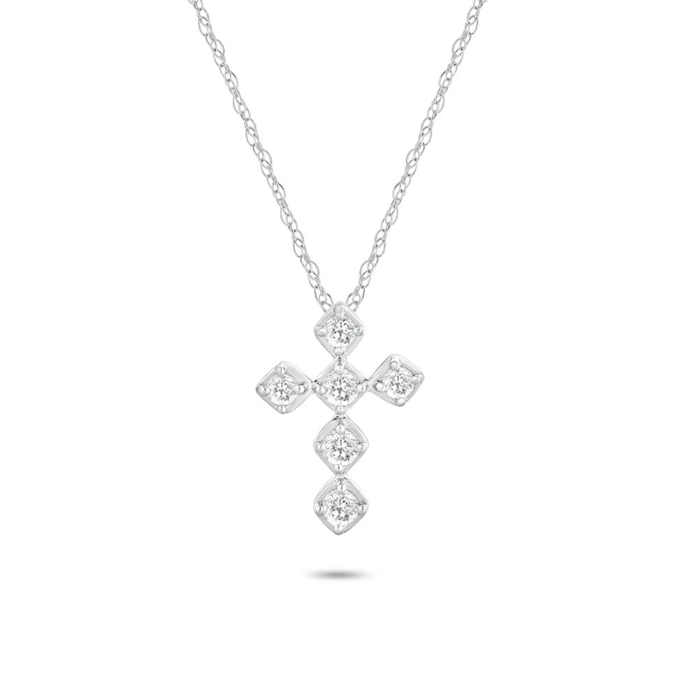 Diamond Cross Pendant Necklace in 10K White Gold (1/4 ct. tw.) – Image 1 of 4