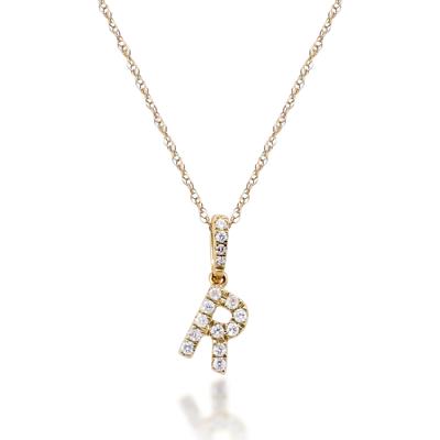 Diamond R Initial Pendant in 10K Yellow Gold (1/10 ct. tw.)