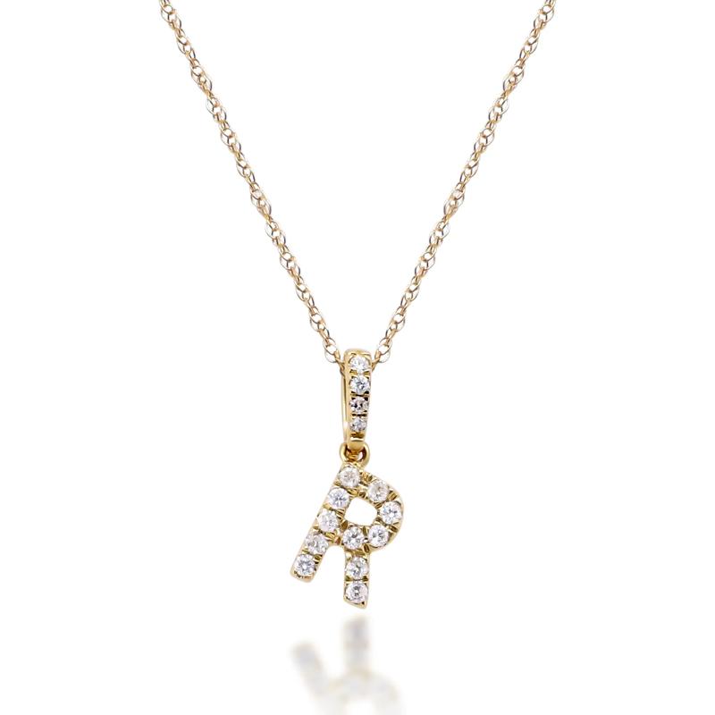 Diamond R Initial Pendant in 10K Yellow Gold (1/10 ct. tw.) – Image 1 of 4